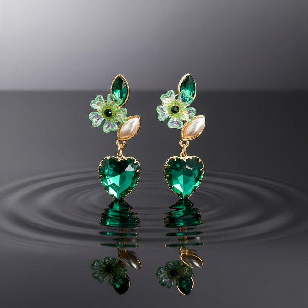reen Heart Crystal Earrings GWE -238