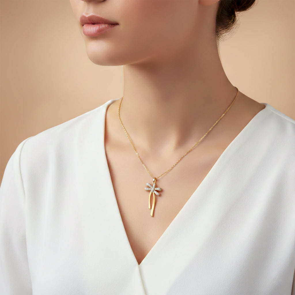Golden Bow Drop Pendant Necklace GWN -88