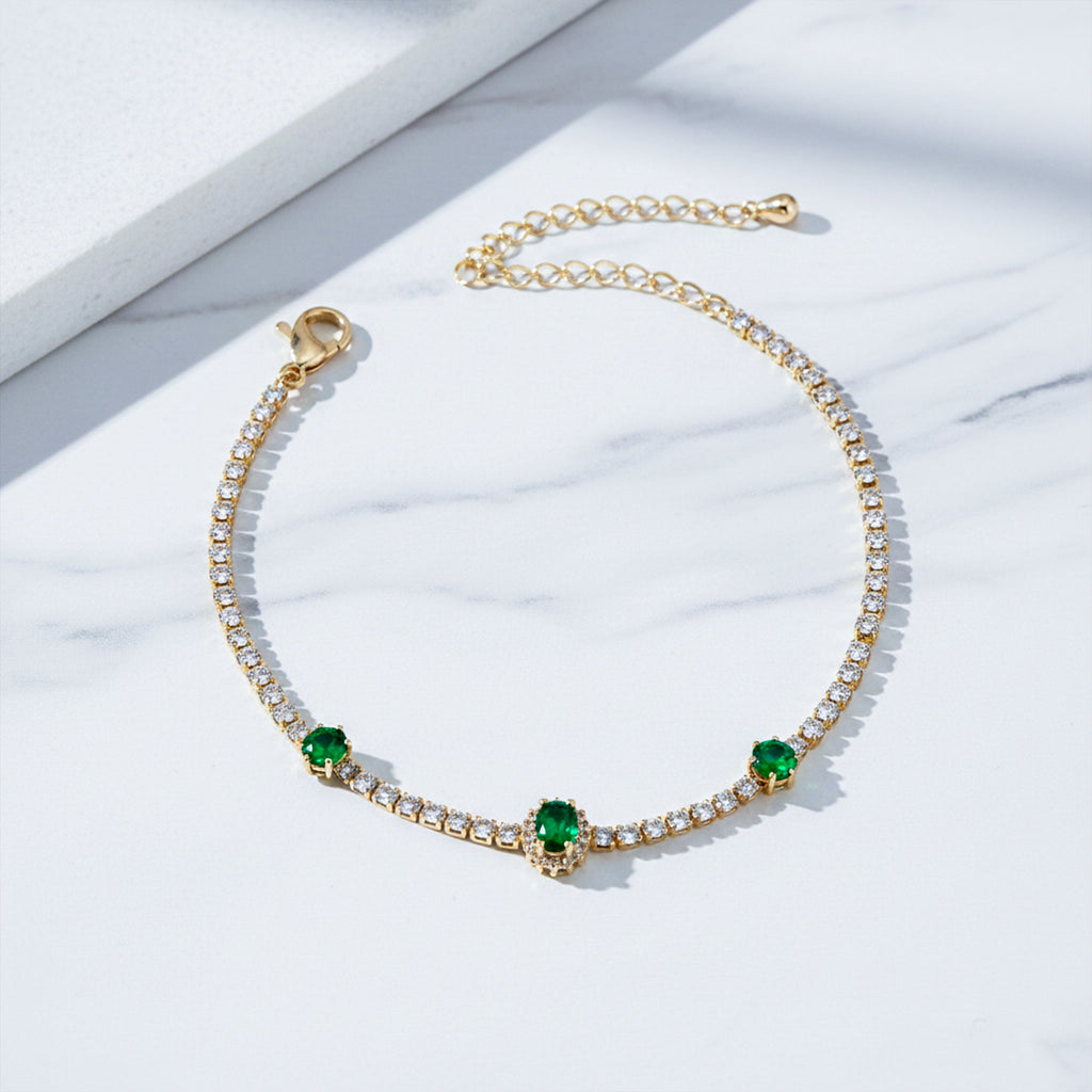 Gold Emerald Halo Tennis Bracelet GWB -104
