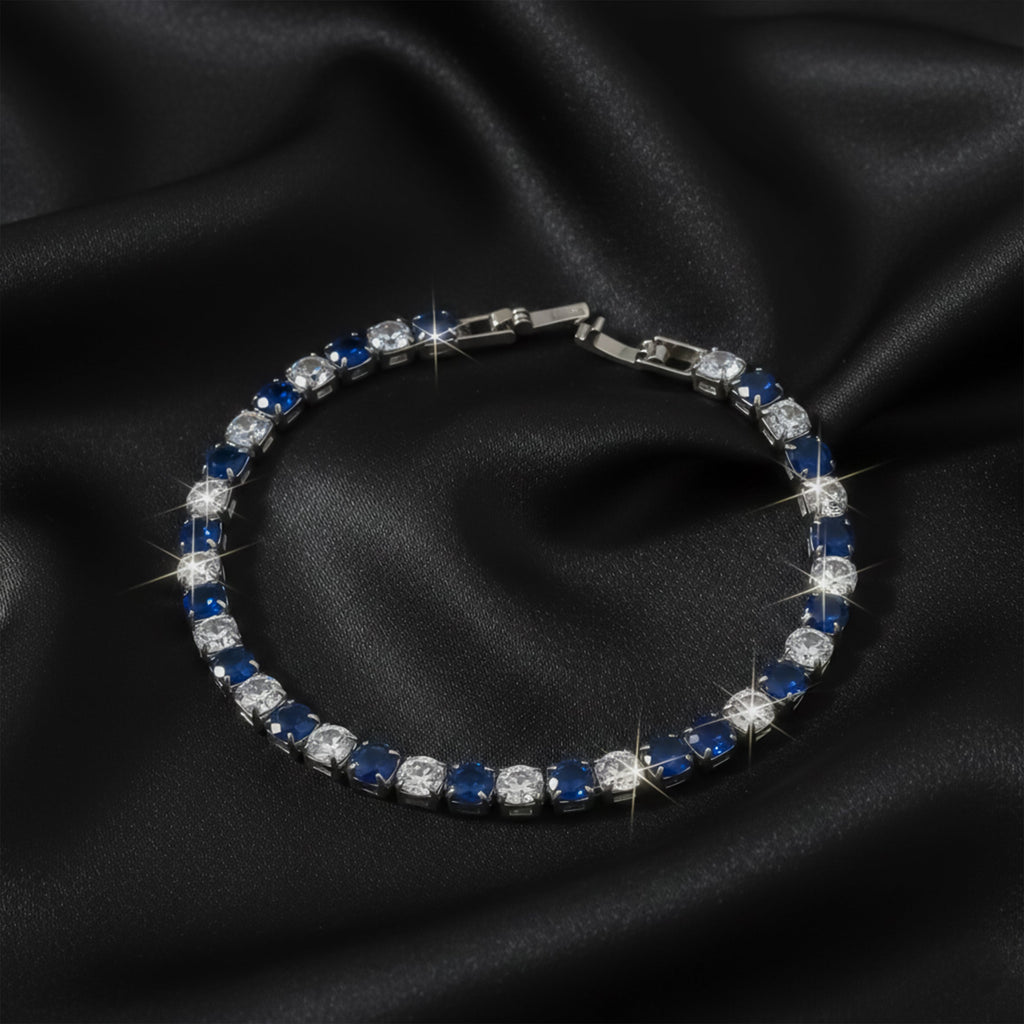 Silver Blue & White Tennis Bracelet GWB -84