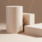 Crystal Bow Drop Gold Necklace GWN -136