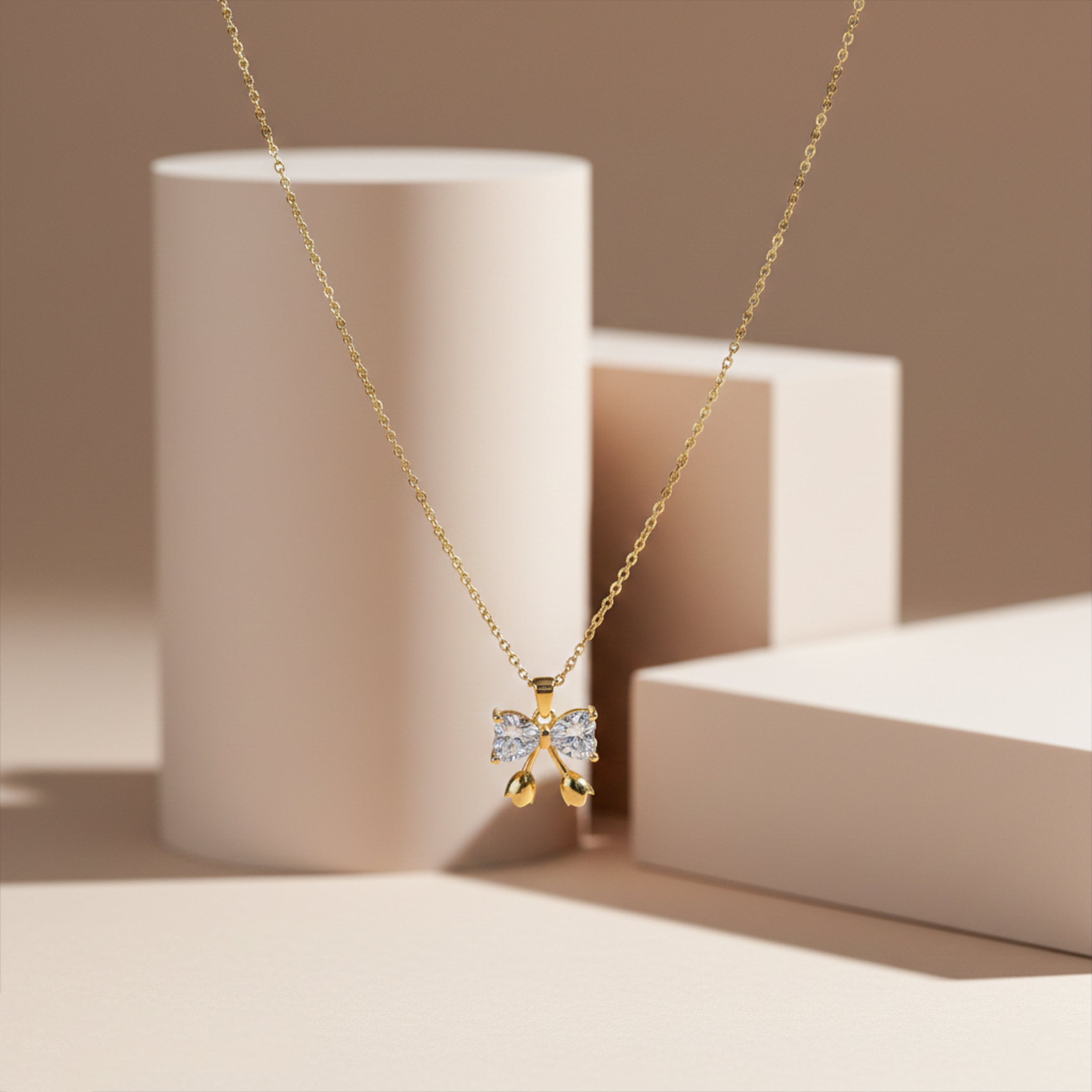 Crystal Bow Drop Gold Necklace GWN -136