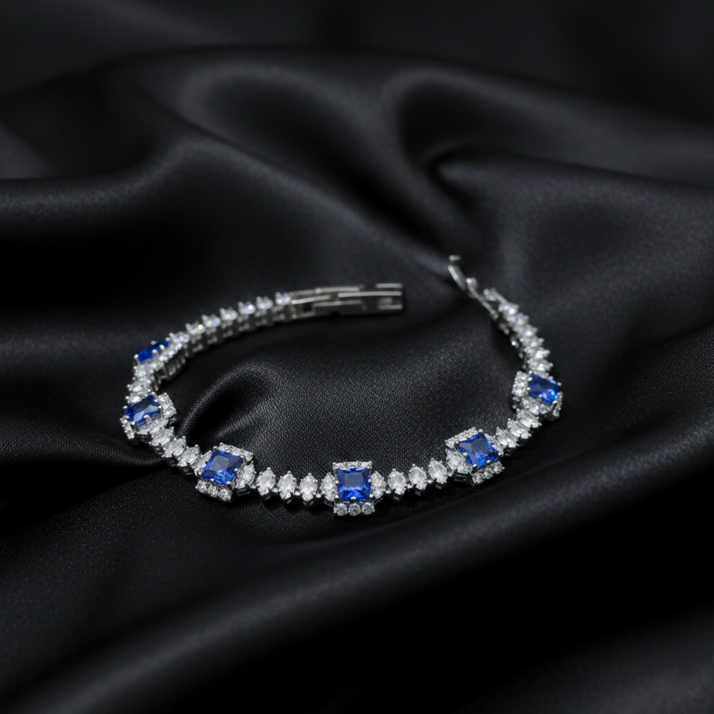 Blue Princess Halo Tennis Bracelet GWB -132