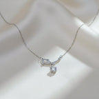 Sterling Silver Bow Ribbon Women Necklace GWN -134