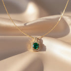 Green Square Halo Pendant Necklace GWN -157