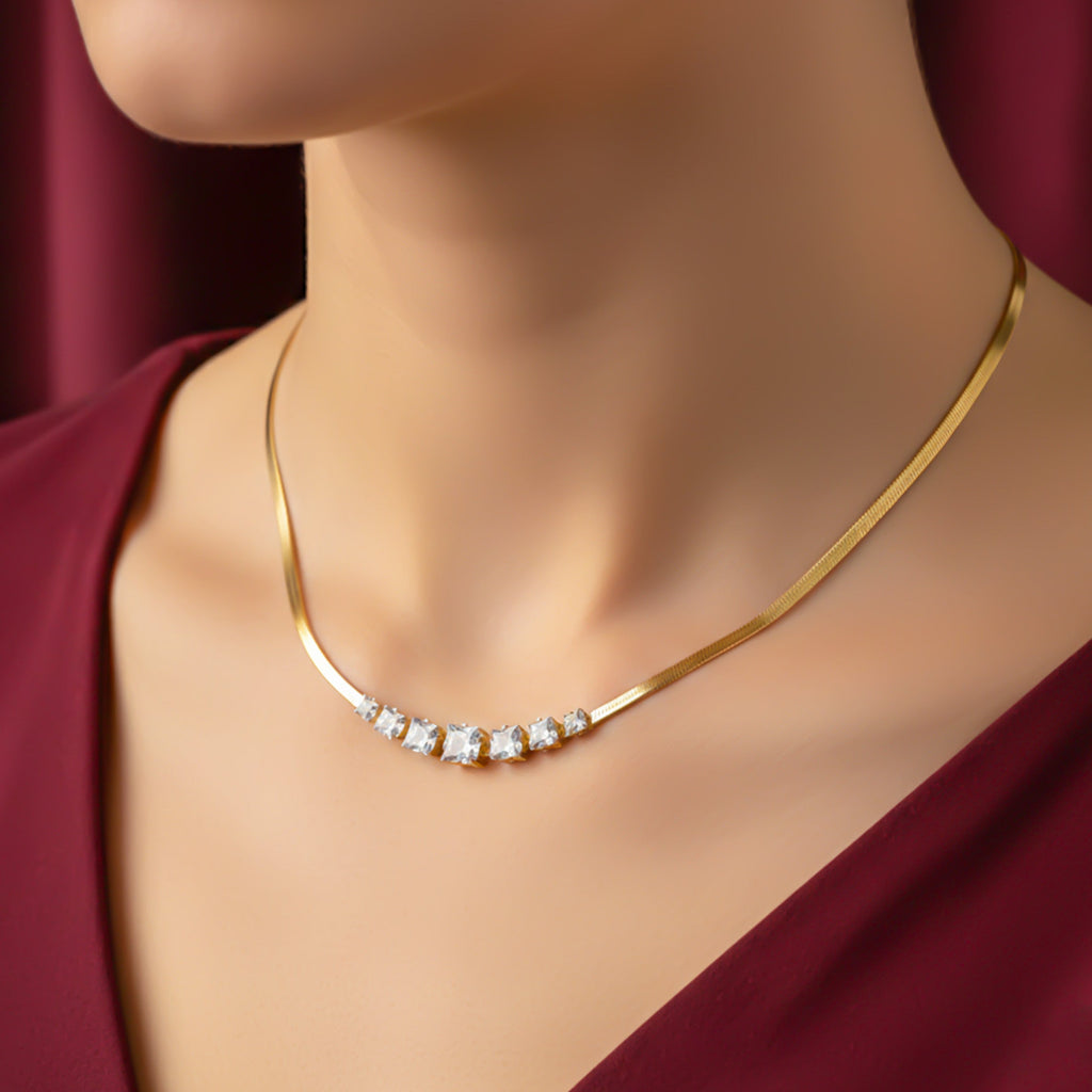 Crystal Bar Herringbone women Neckless GWN -128
