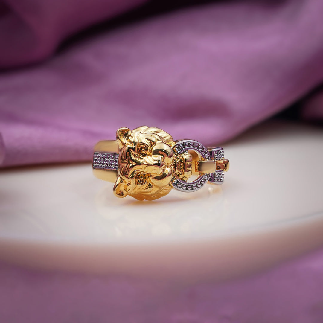 Men’s Gold Lion Head Two-Tone Ring GMR -25