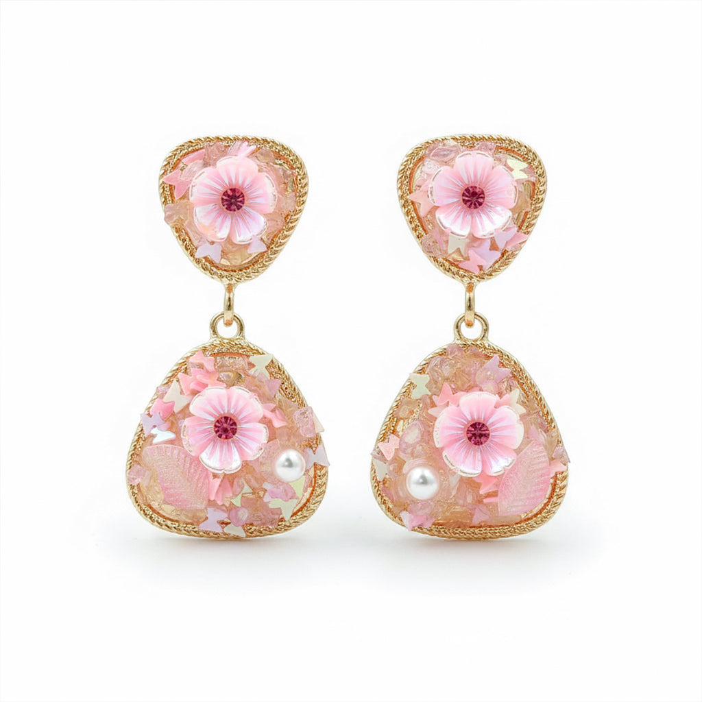 Pink Floral Stone Earrings GWE -248