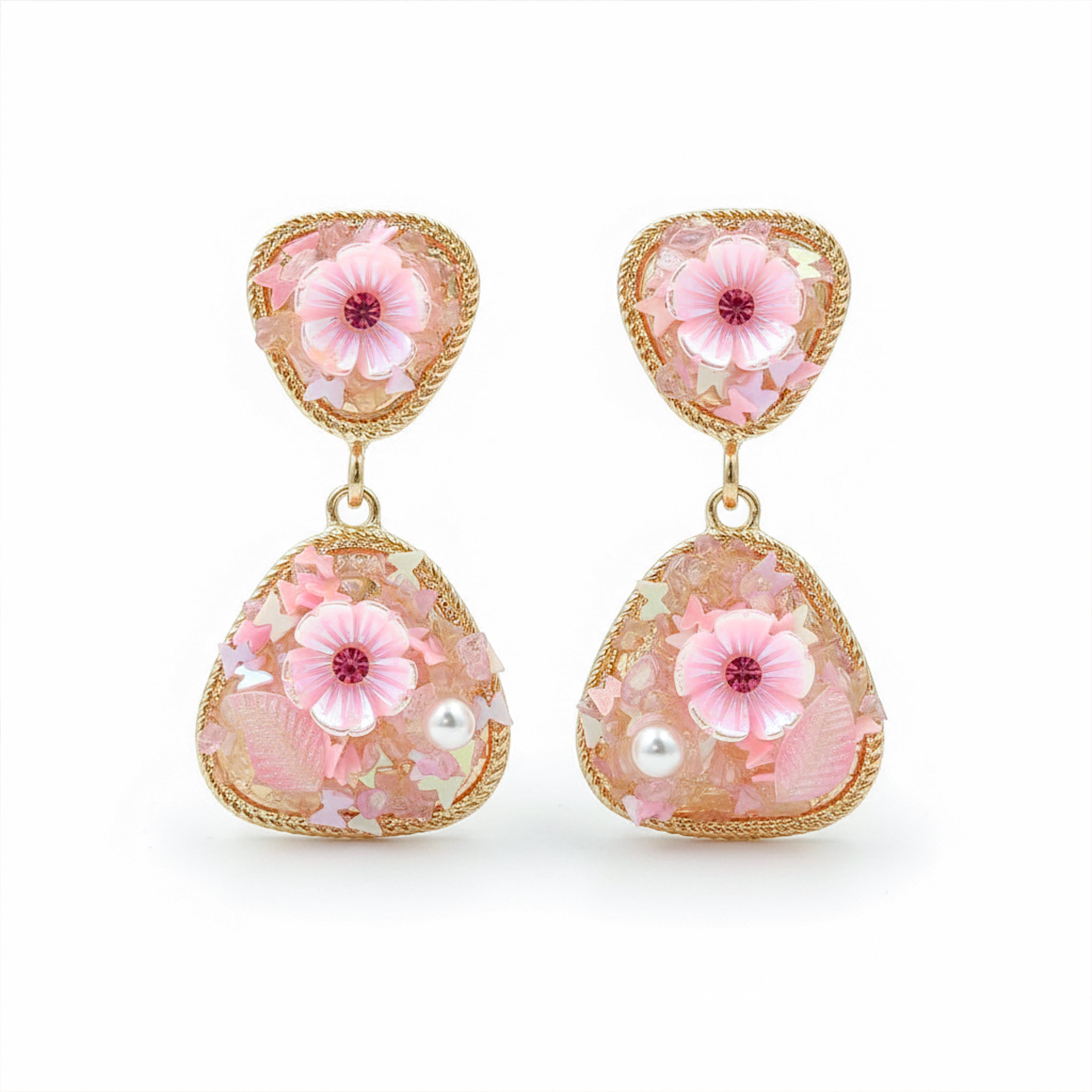 Pink Floral Stone Earrings GWE -248