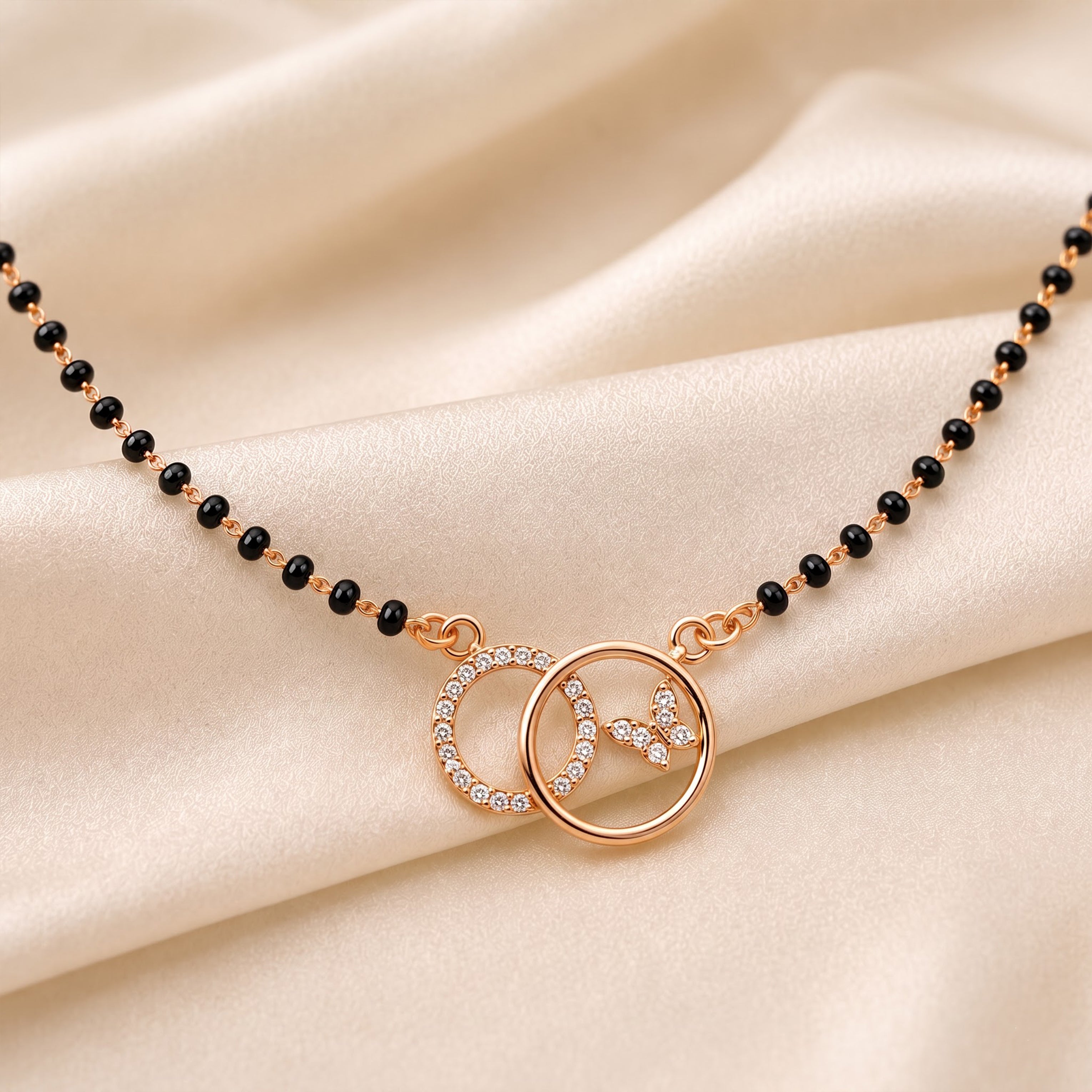 Rose Gold Black Beaded Mangalsutra GM -61