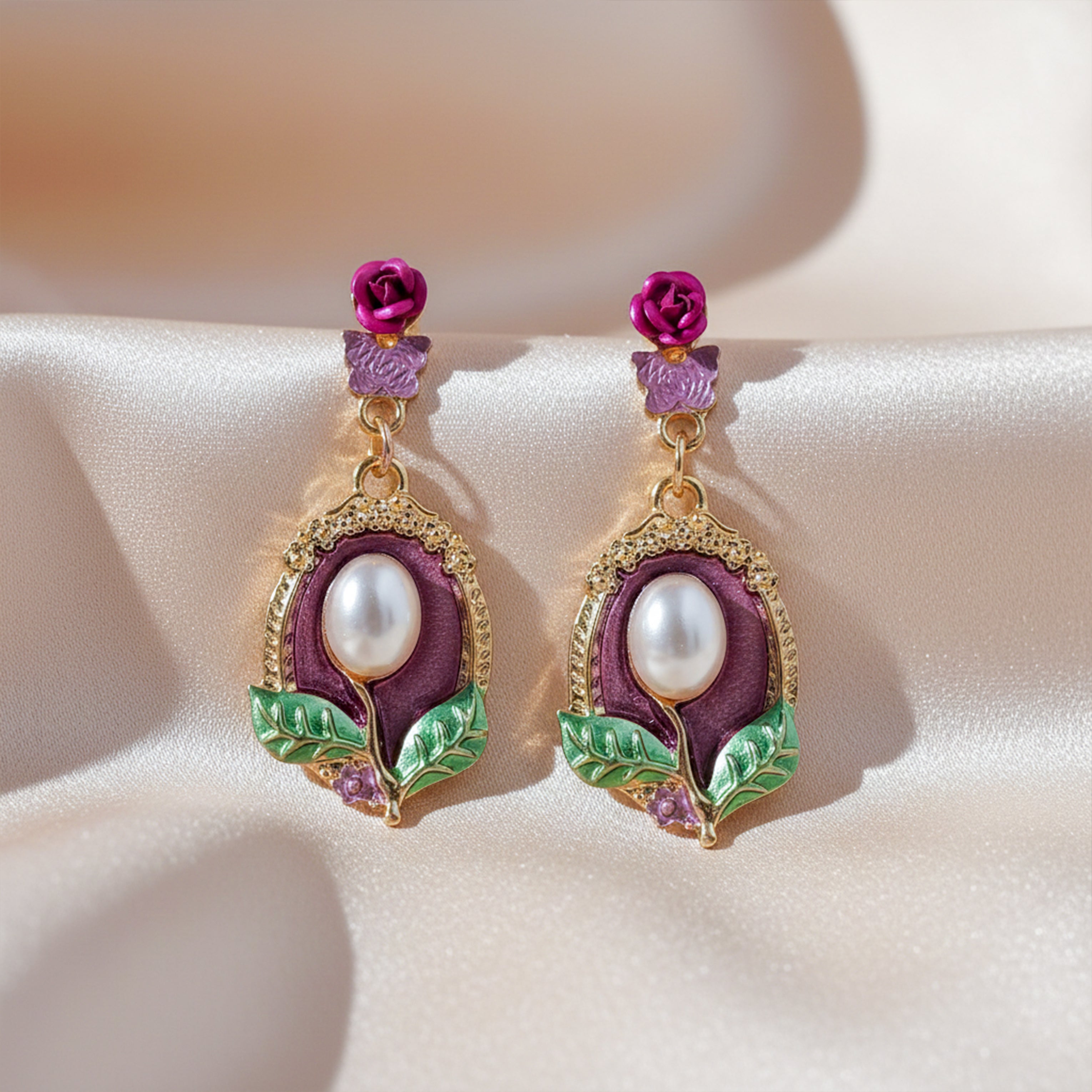 Vintage Rose Pearl Drop Earrings GWE -225