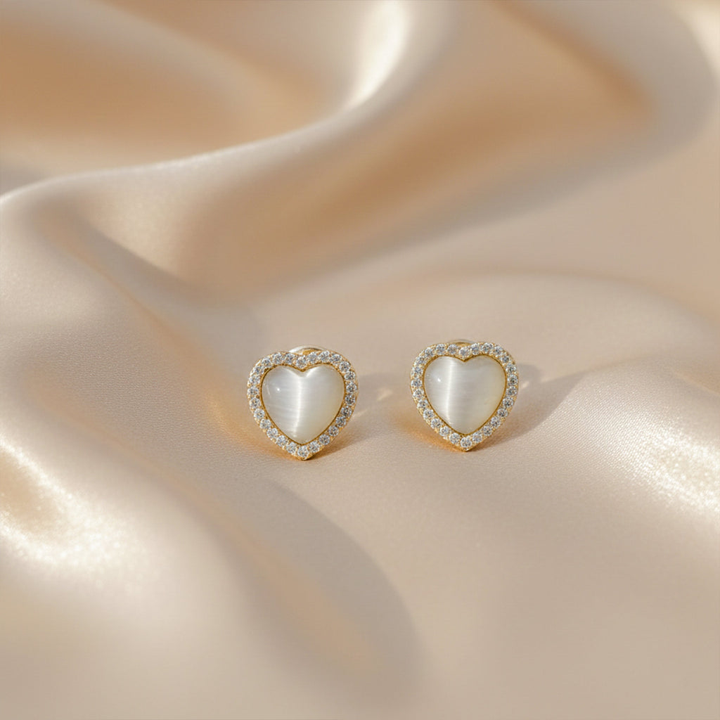 Golden Pearl Heart Halo Earrings GWE -92