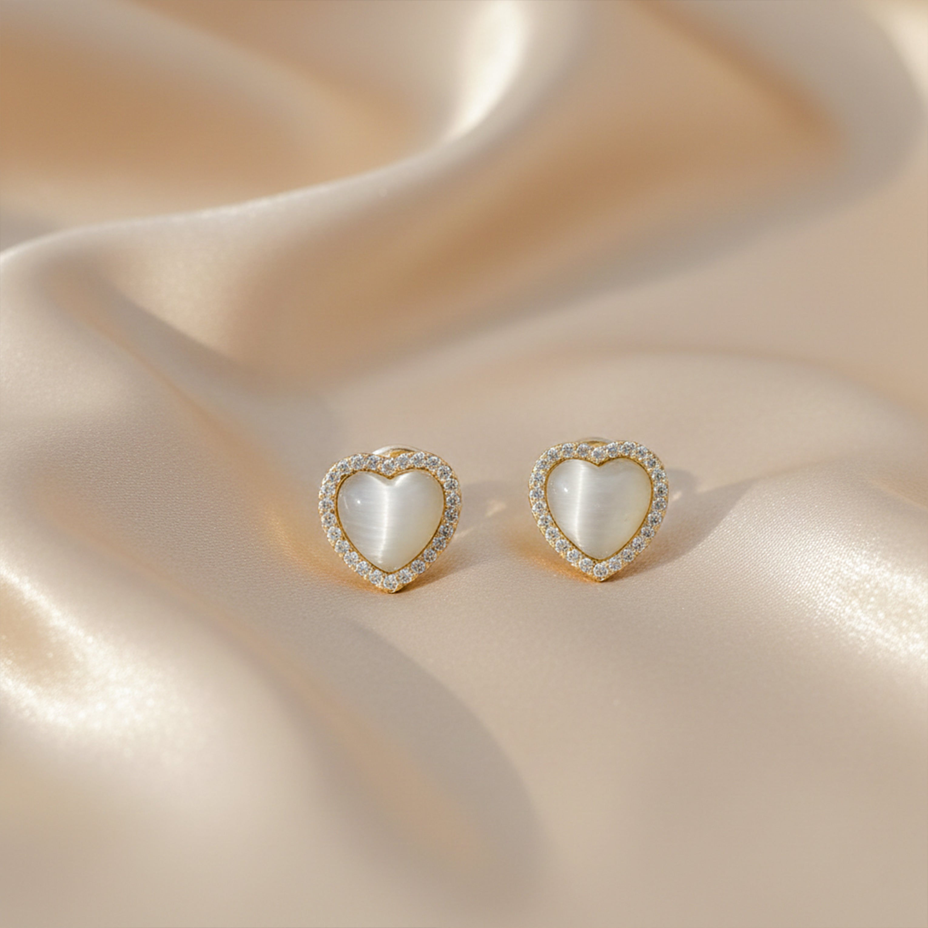 Golden Pearl Heart Halo Earrings GWE -92