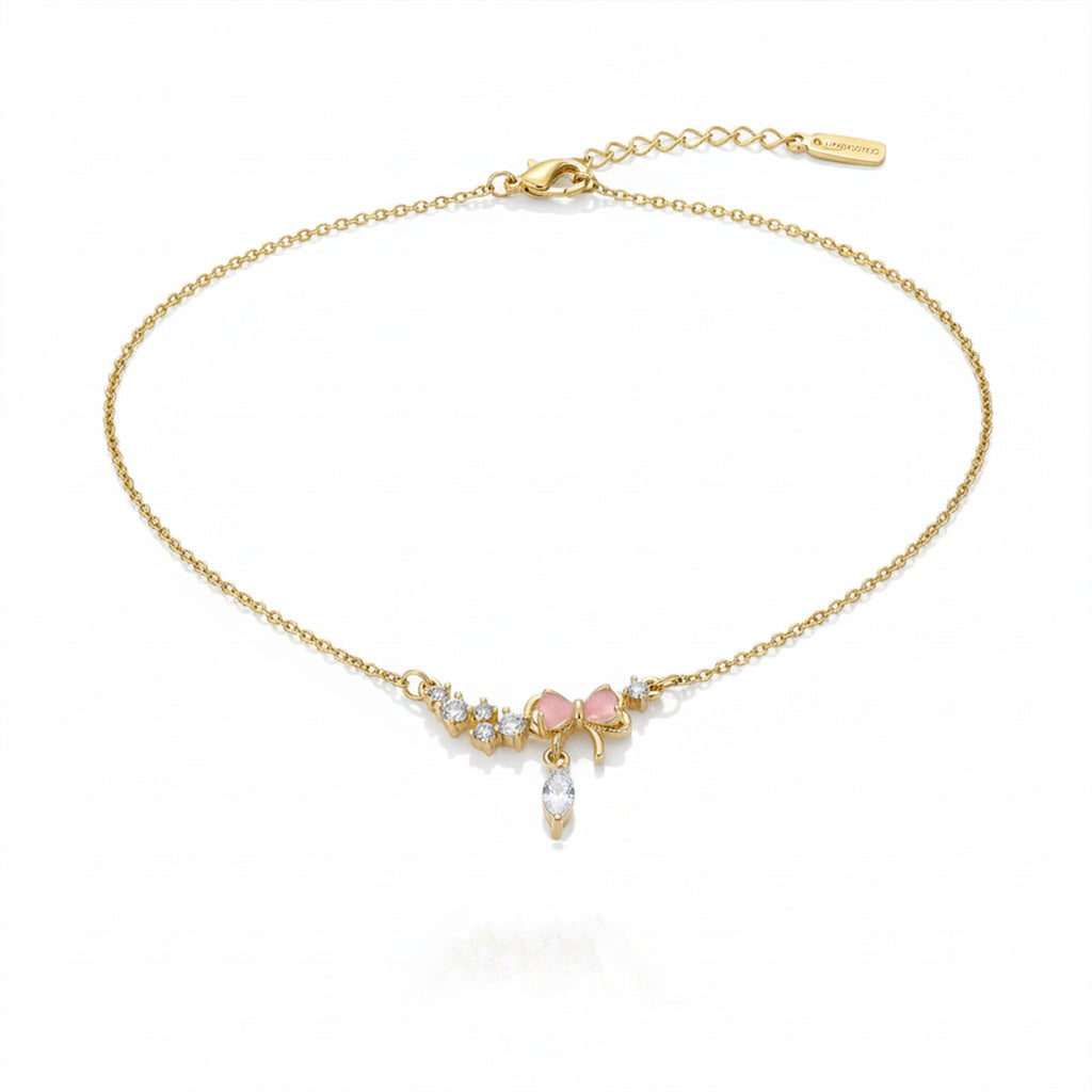 Bow Crystal Gold Anklet GWN -132