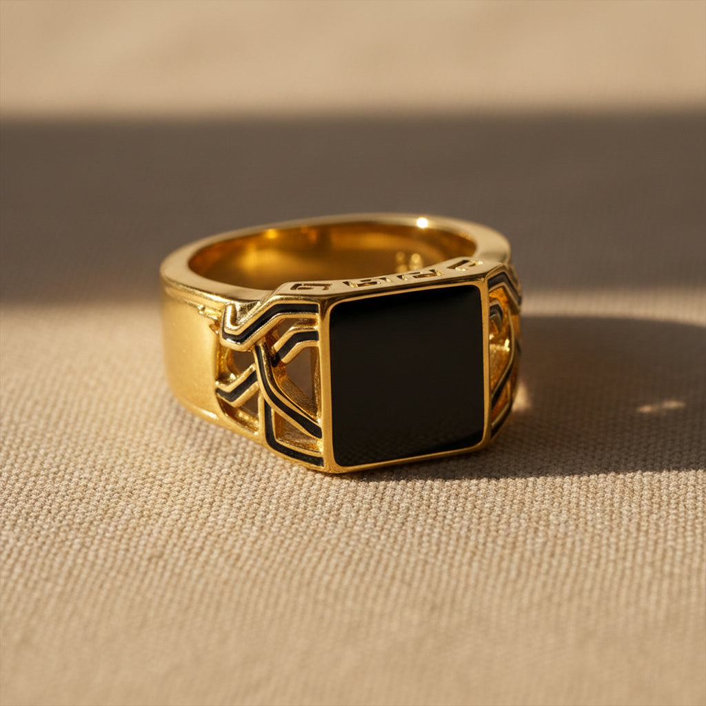 Men’s Gold-Tone Black Enamel Ring GMR -21