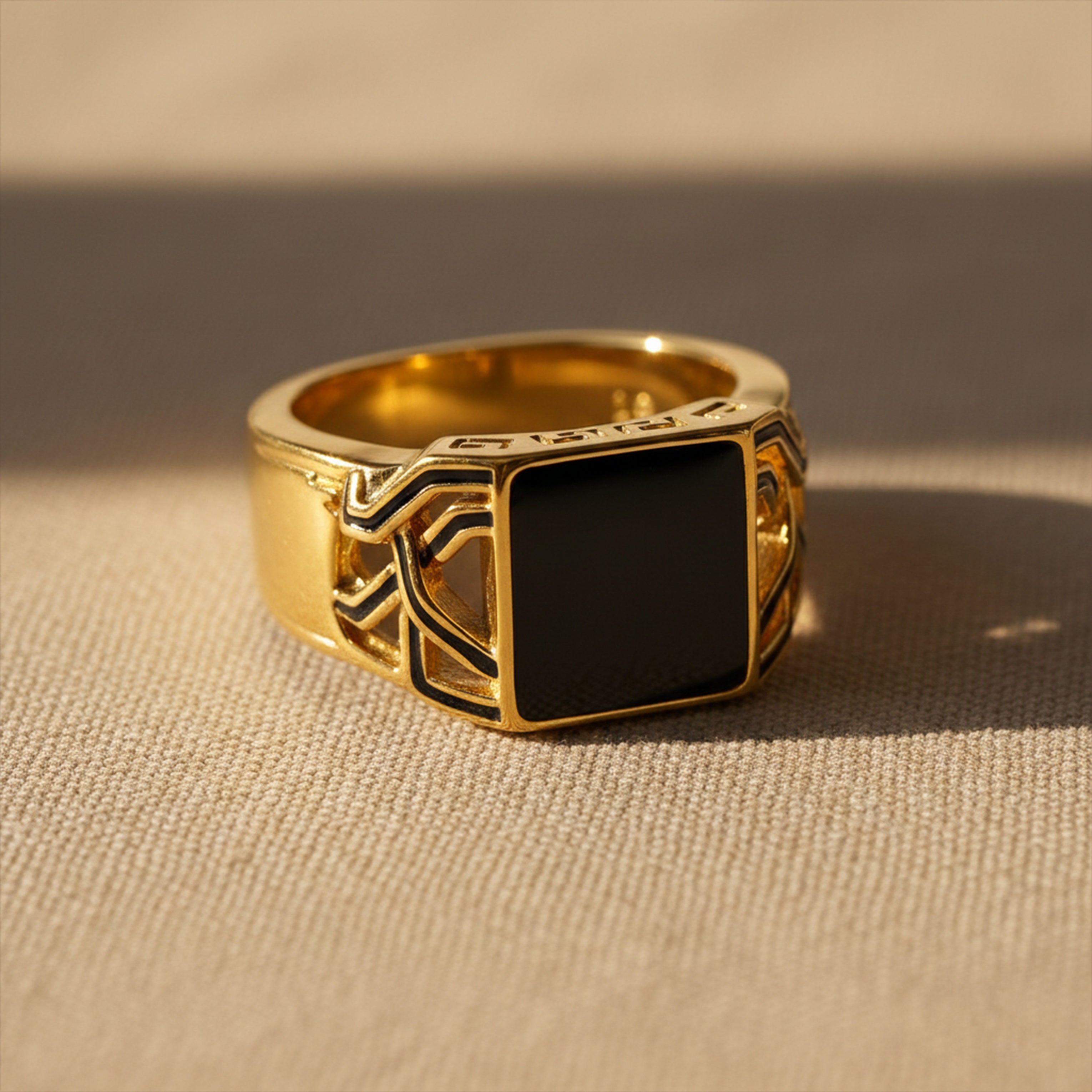 Men’s Gold-Tone Black Enamel Ring GMR -21