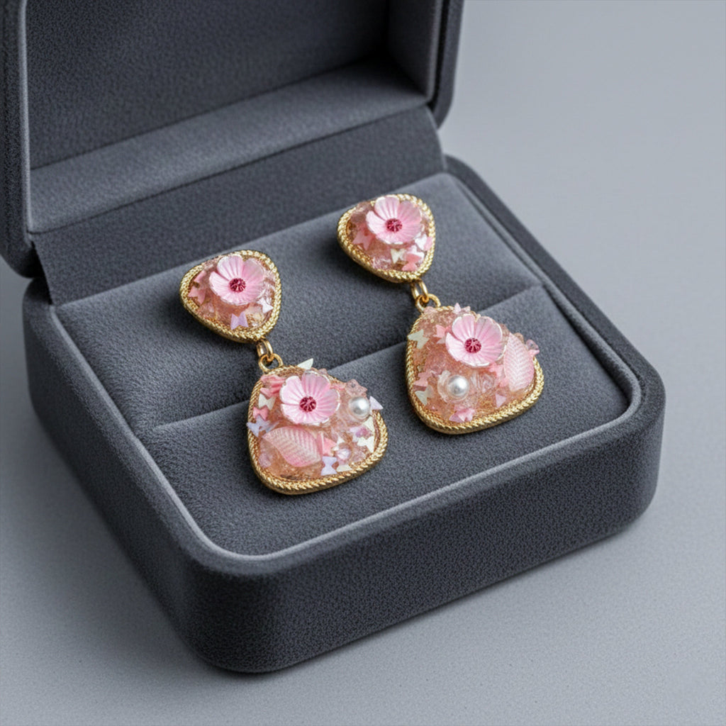 Pink Floral Stone Earrings GWE -248