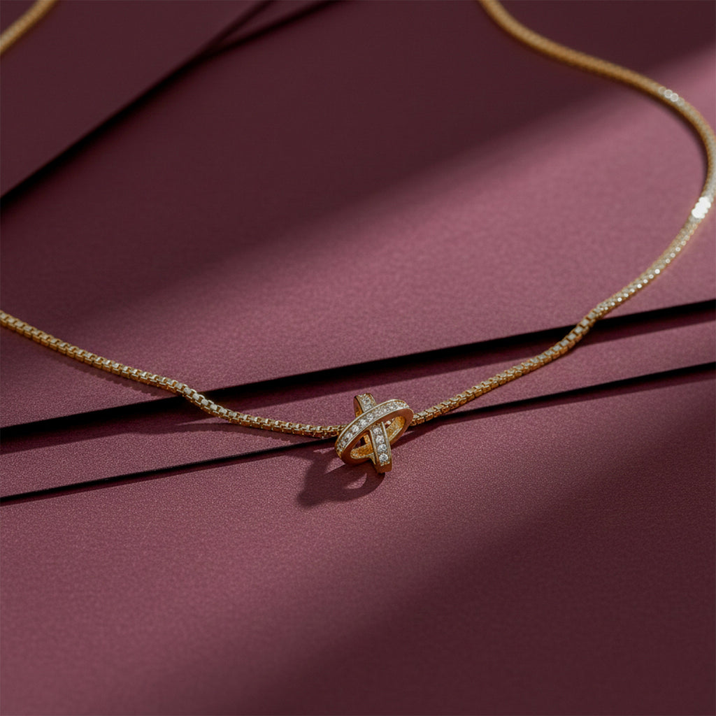 Golden Criss-Cross Spark Pendant Necklace GWN -59