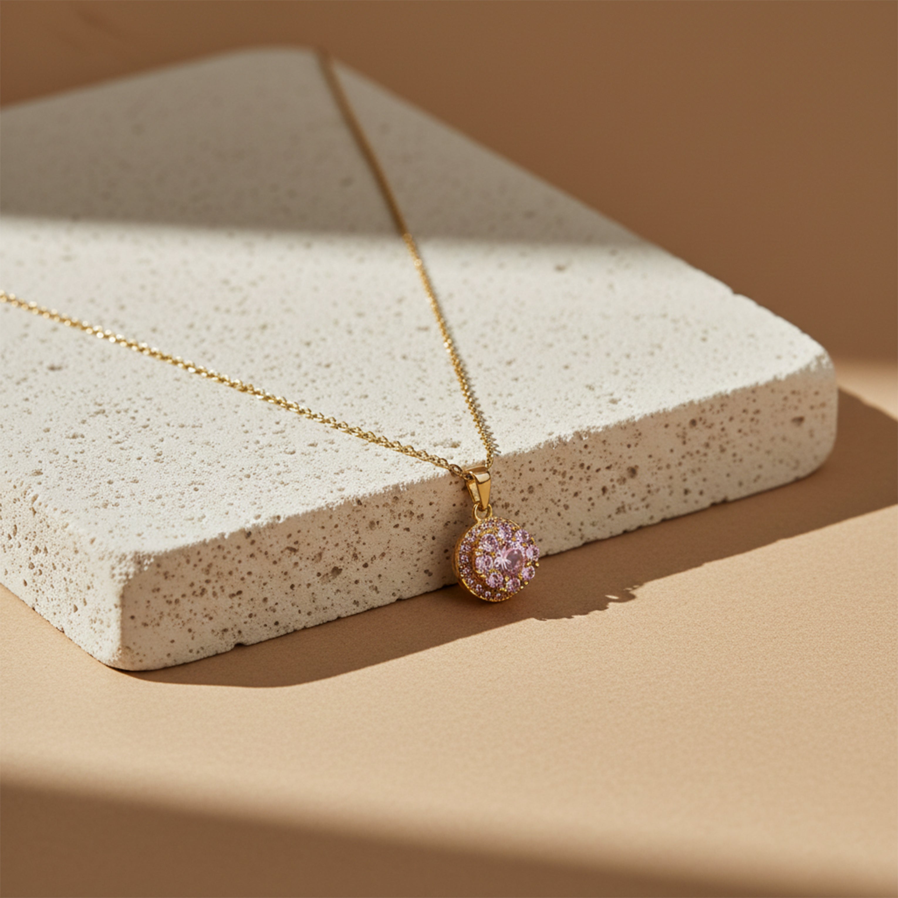 Pink Halo Round Pendant Necklace GWN -84