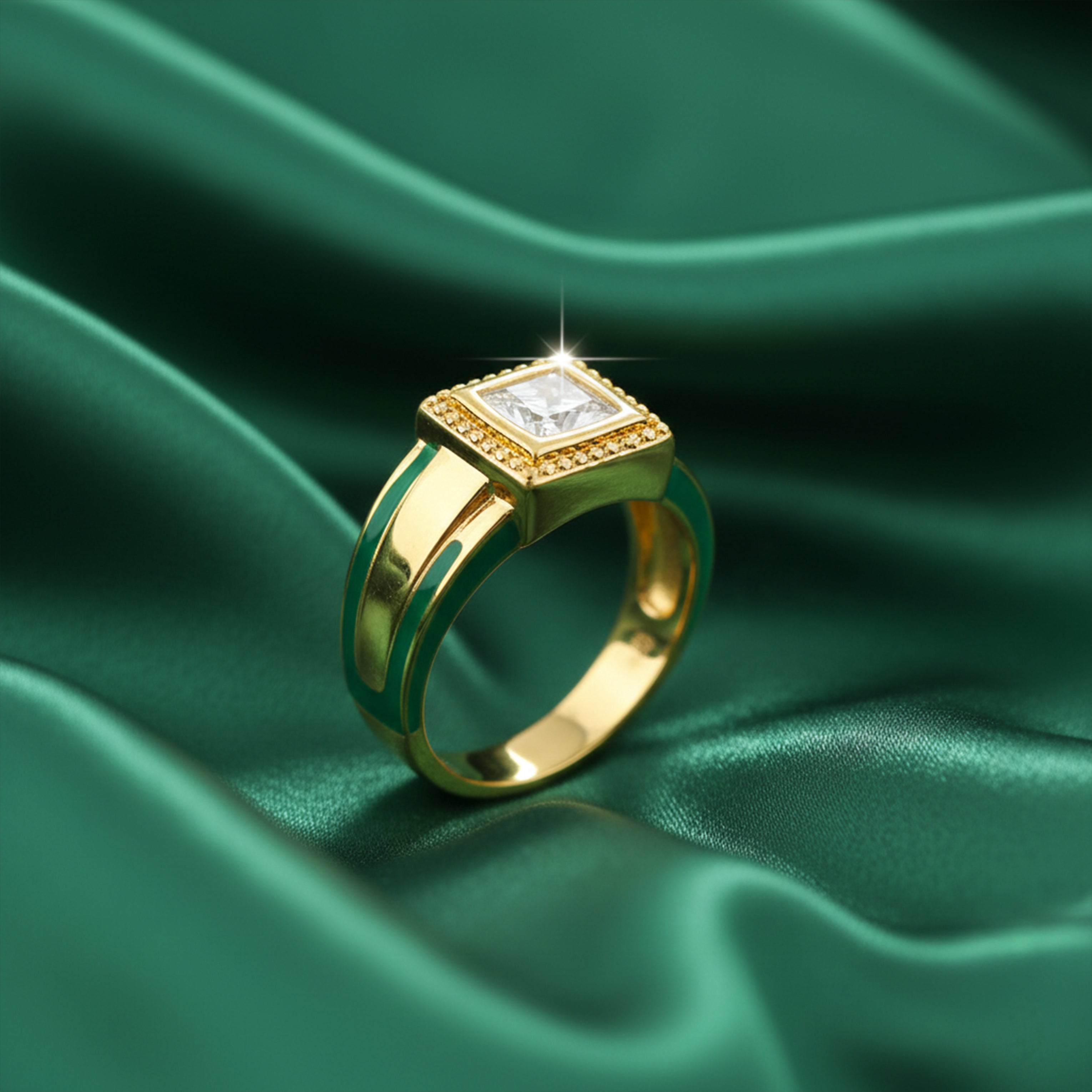 Men’s Gold-Tone Square Stone Ring GMR -24