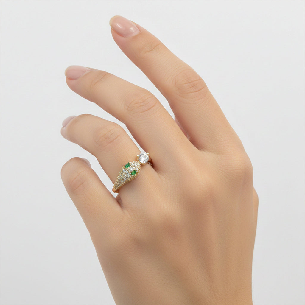 Golden Emerald Snake Open Ring GWR -79