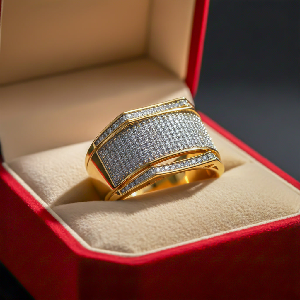 Men’s Gold-Tone Silver Textured Ring GMR -13