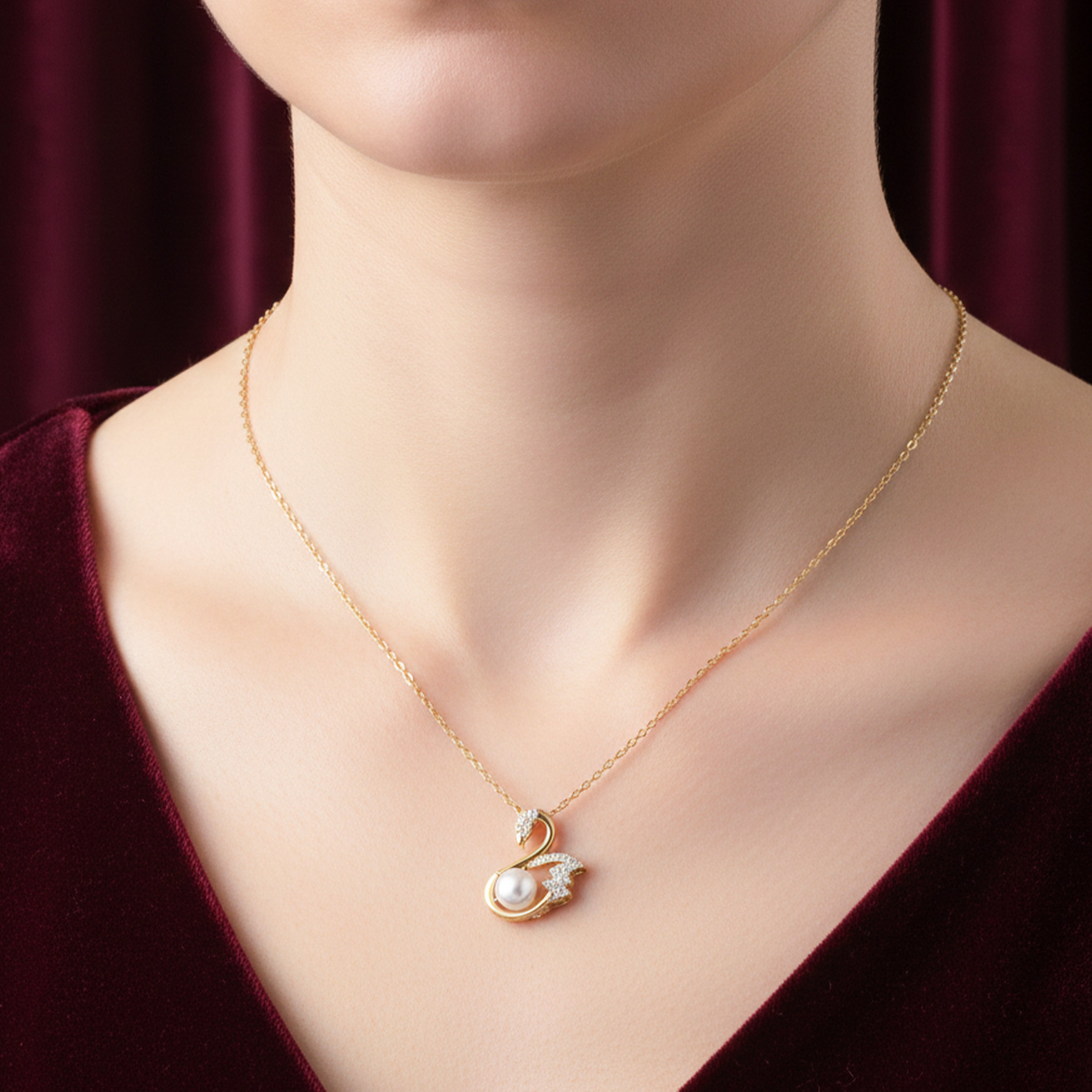 Golden Swan Pearl Pendant Necklace GWN -35