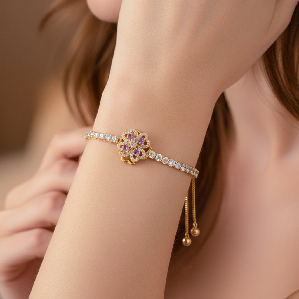 Gold Floral Adjustable Tennis Bracelet GWB -109