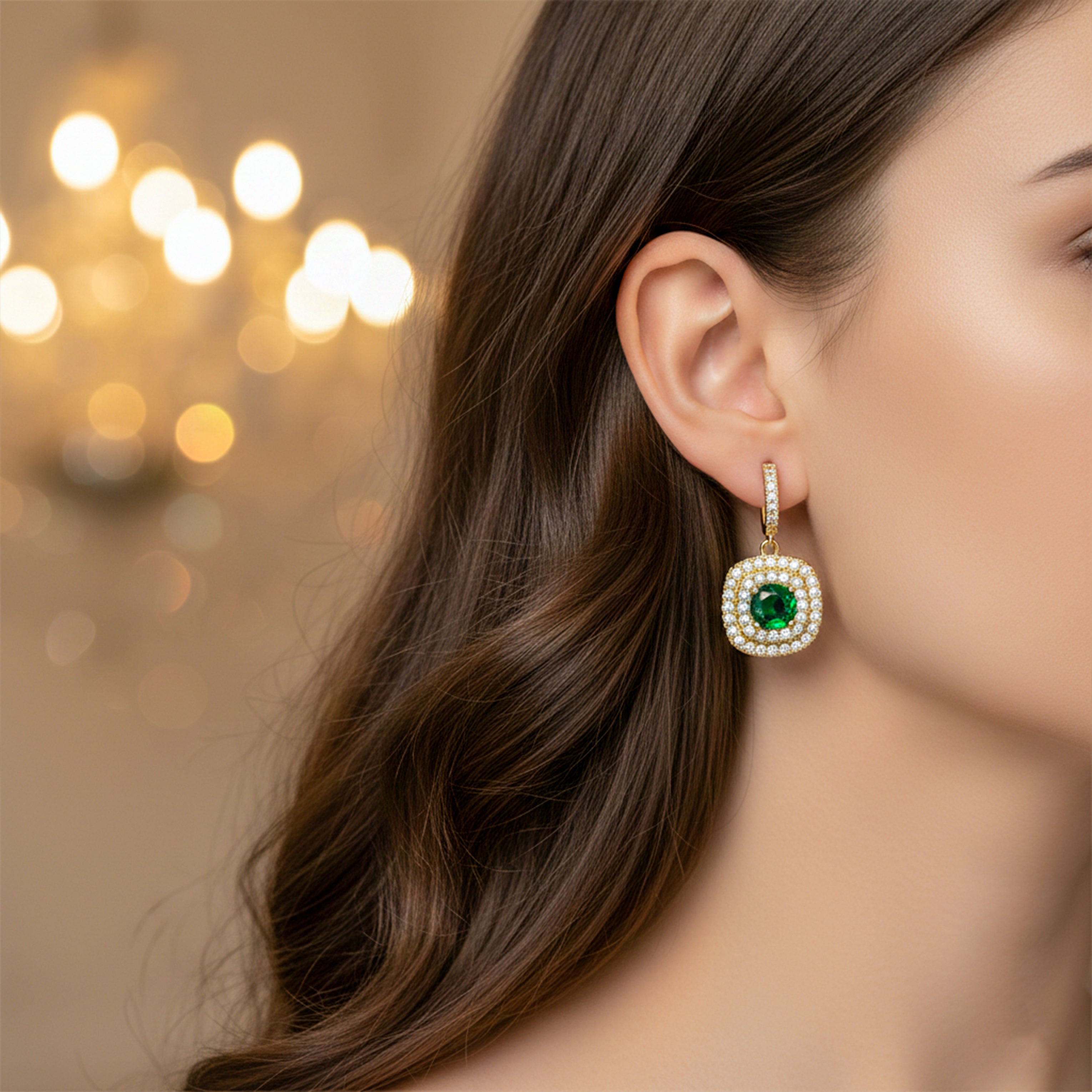 Emerald Green Crystal Drop Earrings GWE -134