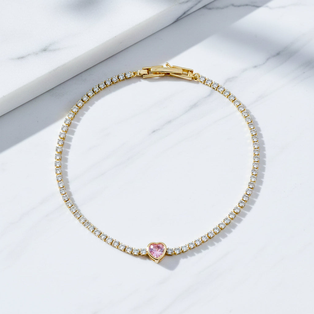 Pink Heart Tennis Bracelet GWB -98