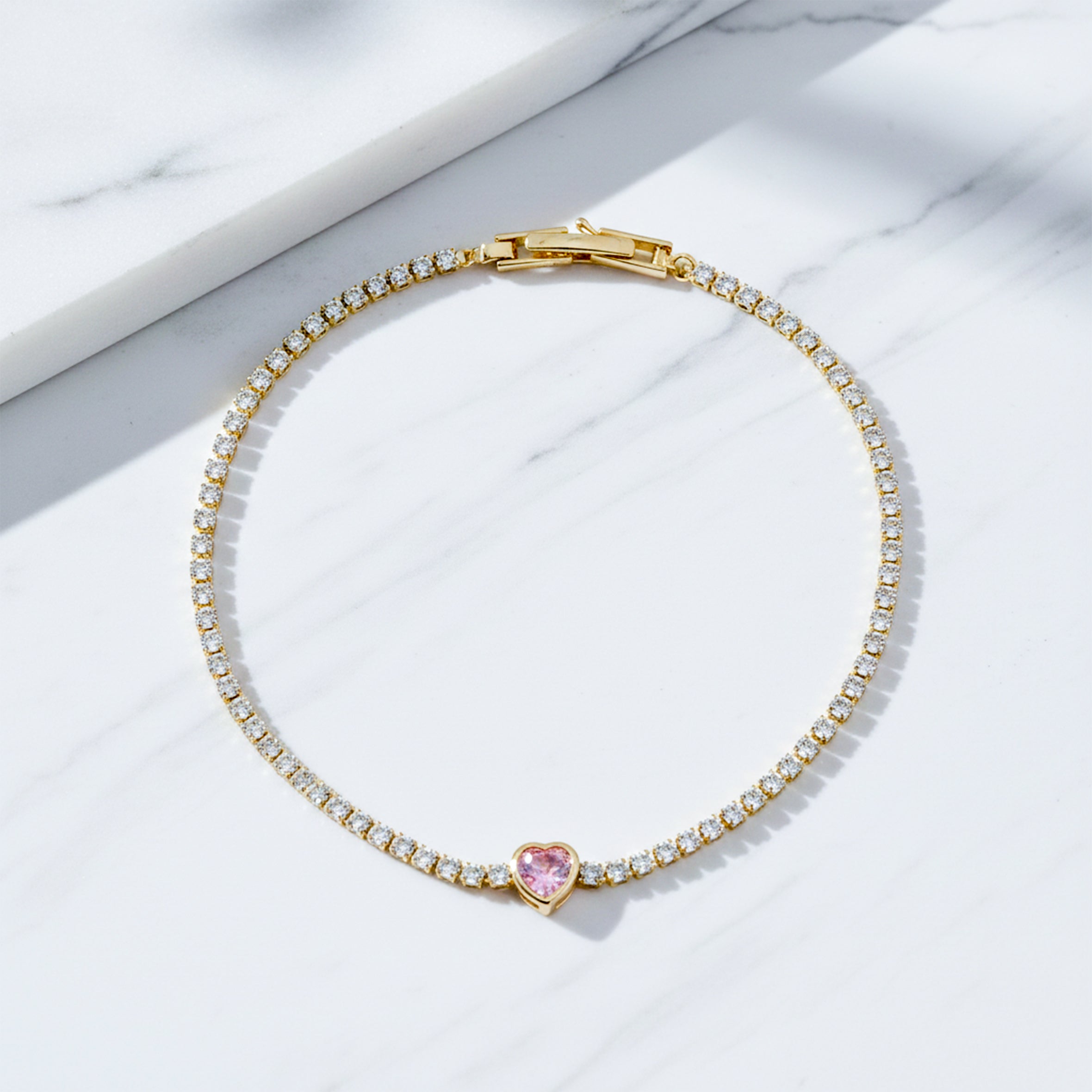Pink Heart Tennis Bracelet GWB -98
