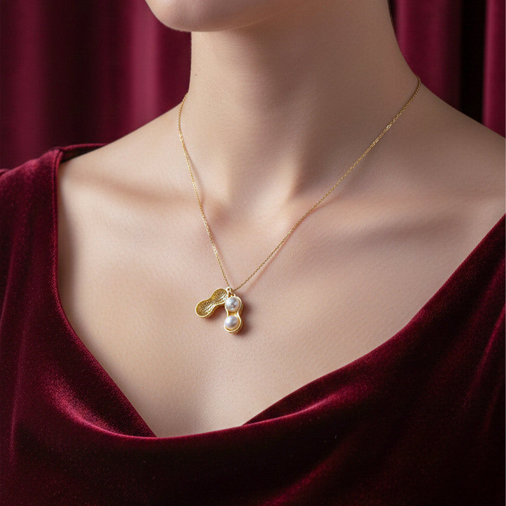 Golden Peanut Pearl Charm Necklace GWN -32