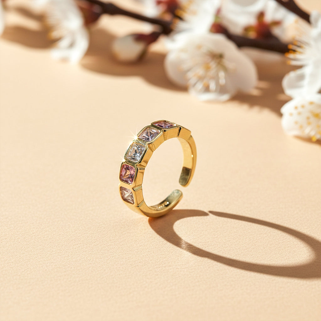 Pastel Square Crystal Open Ring GWR -31