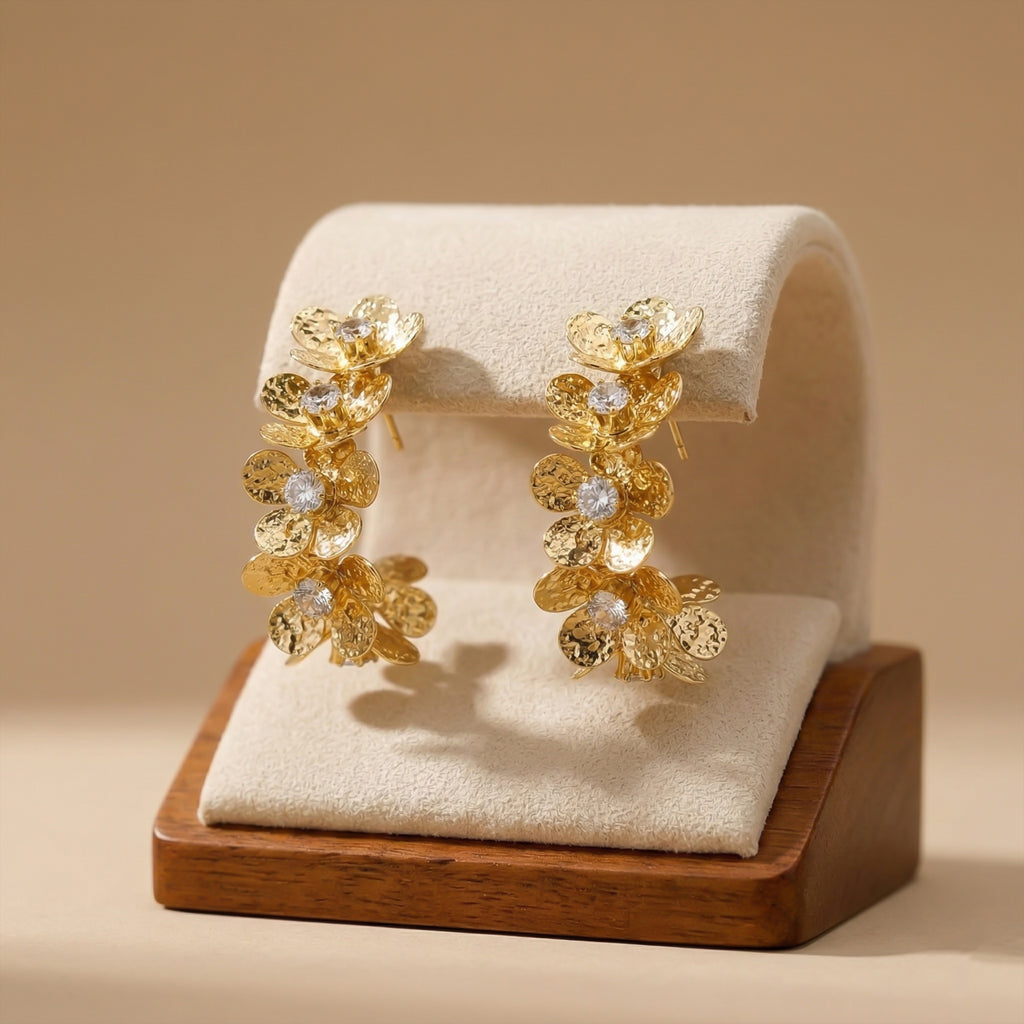 Golden Floral Cluster Earrings GWE -129