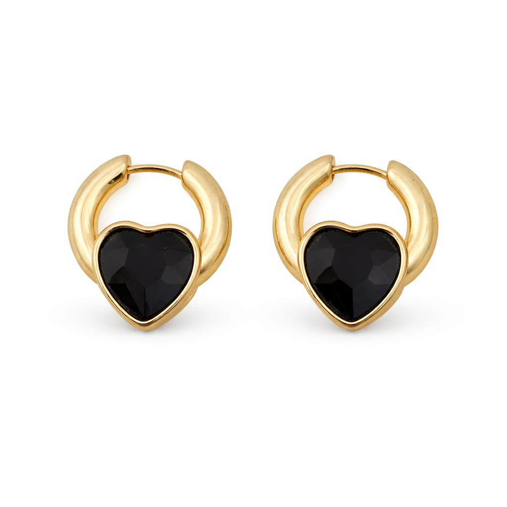 Midnight Heart Gold Hoop Earrings GWE -66