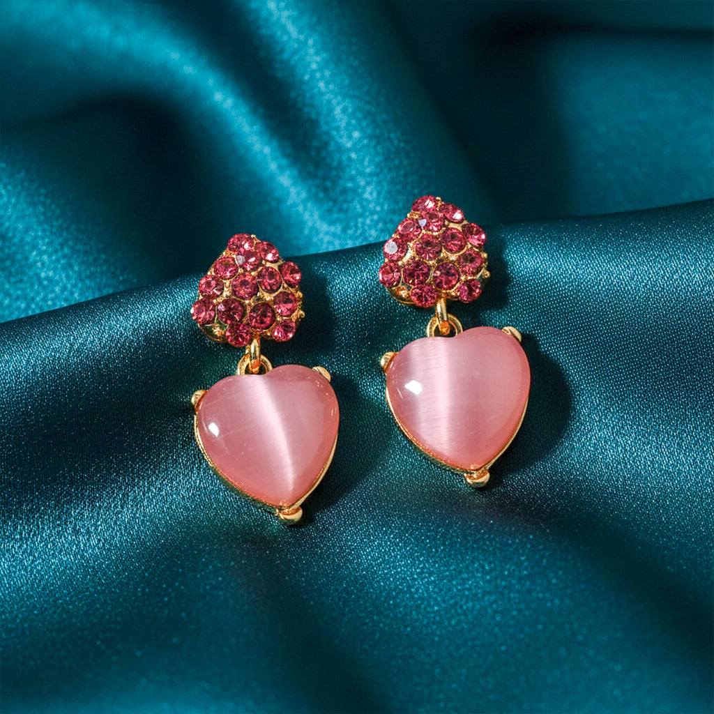 Pink Heart Crystal Earrings GWE -204