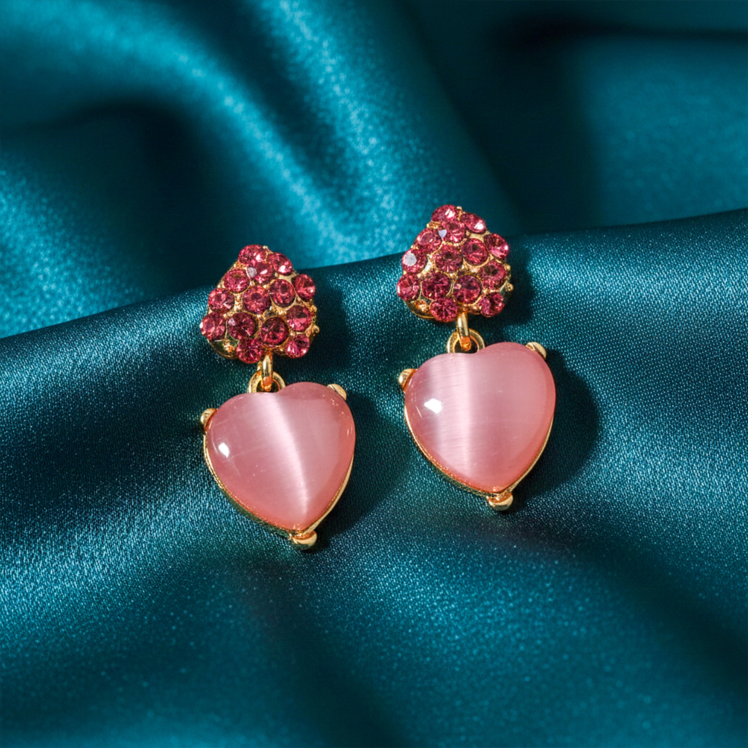 Pink Heart Crystal Earrings GWE -204