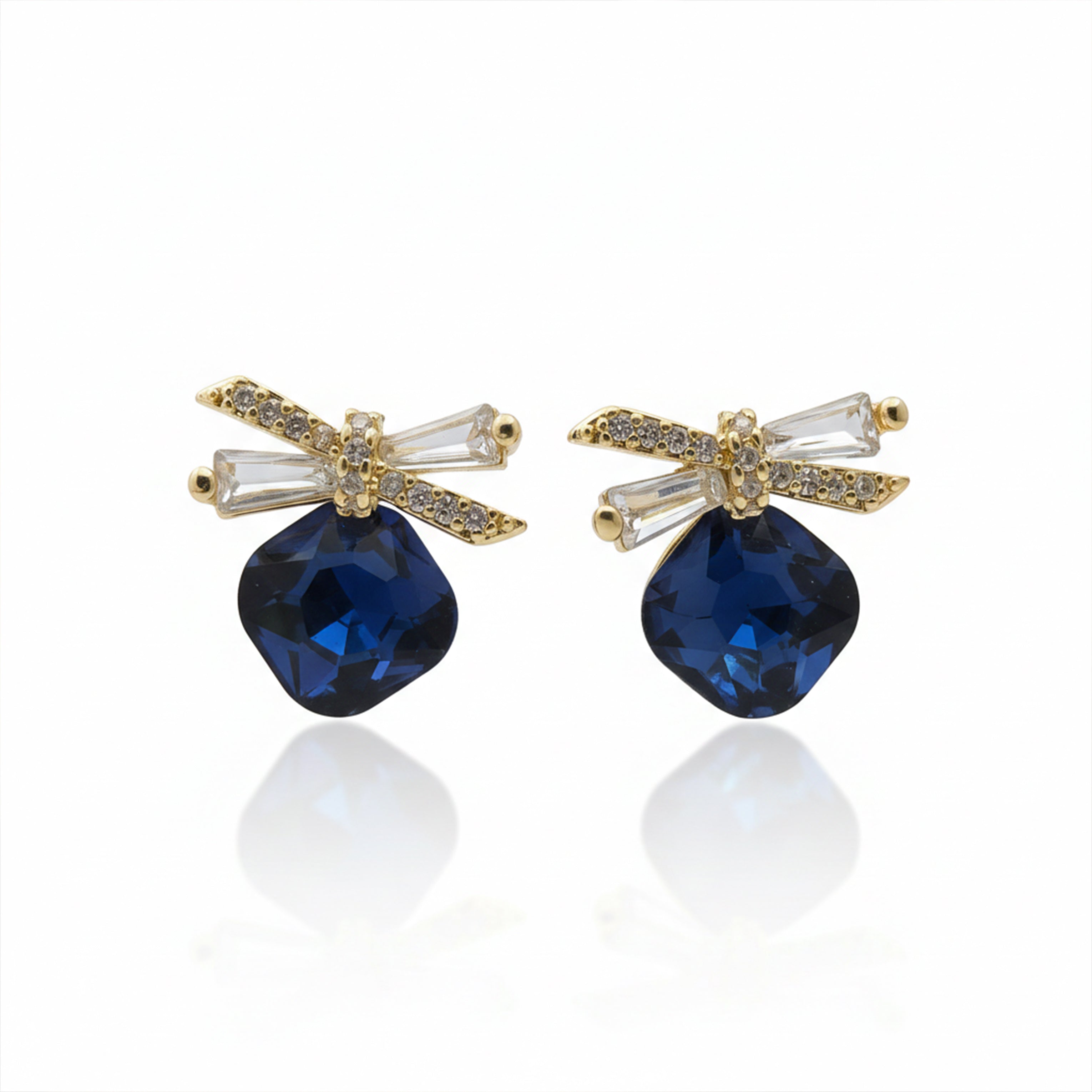 Royal Blue Crystal Bow Stud Earrings GWE -153