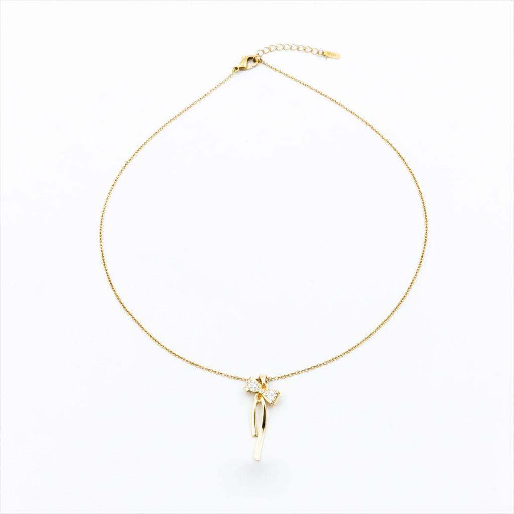 Golden Bow Drop Pendant Necklace GWN -88