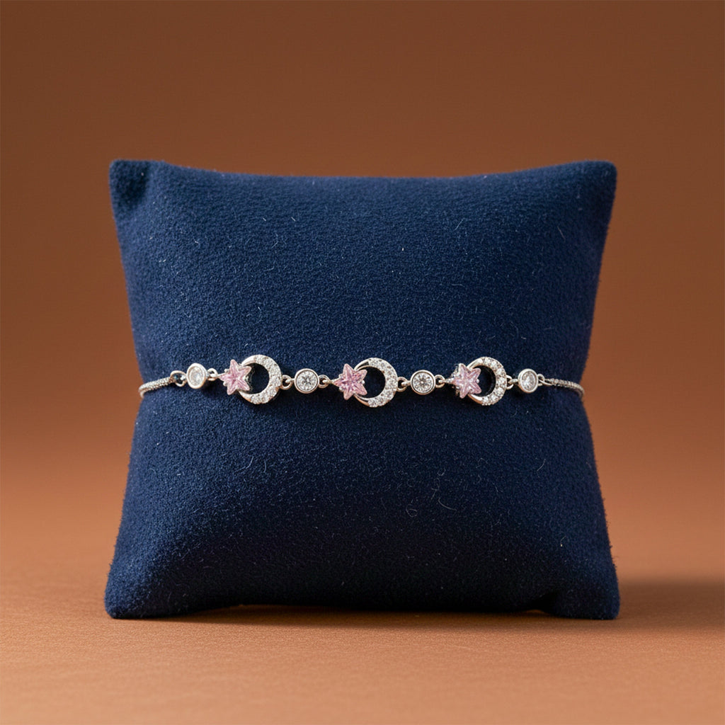 Silver Pink Star Charm Bracelet GWB -157