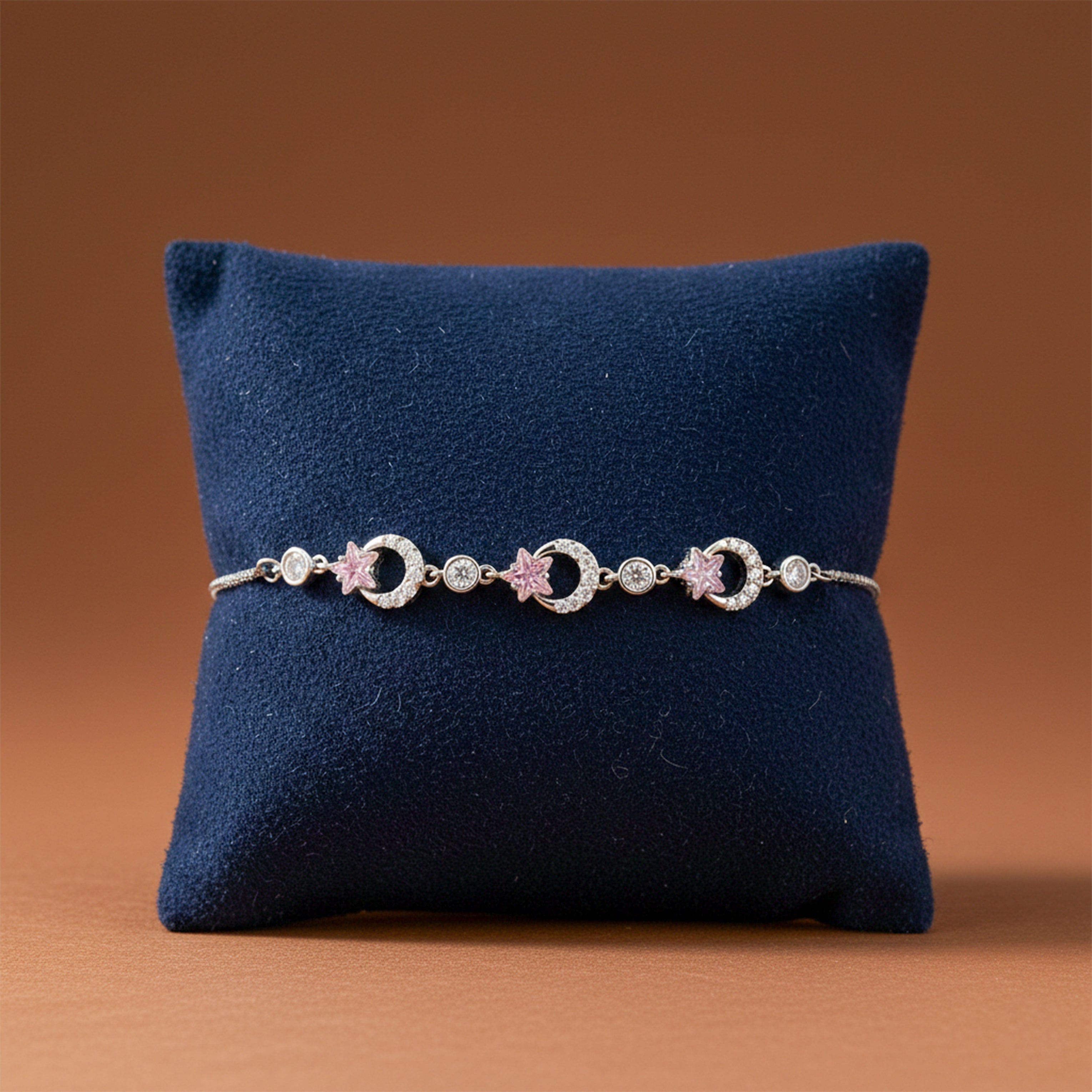 Silver Pink Star Charm Bracelet GWB -157