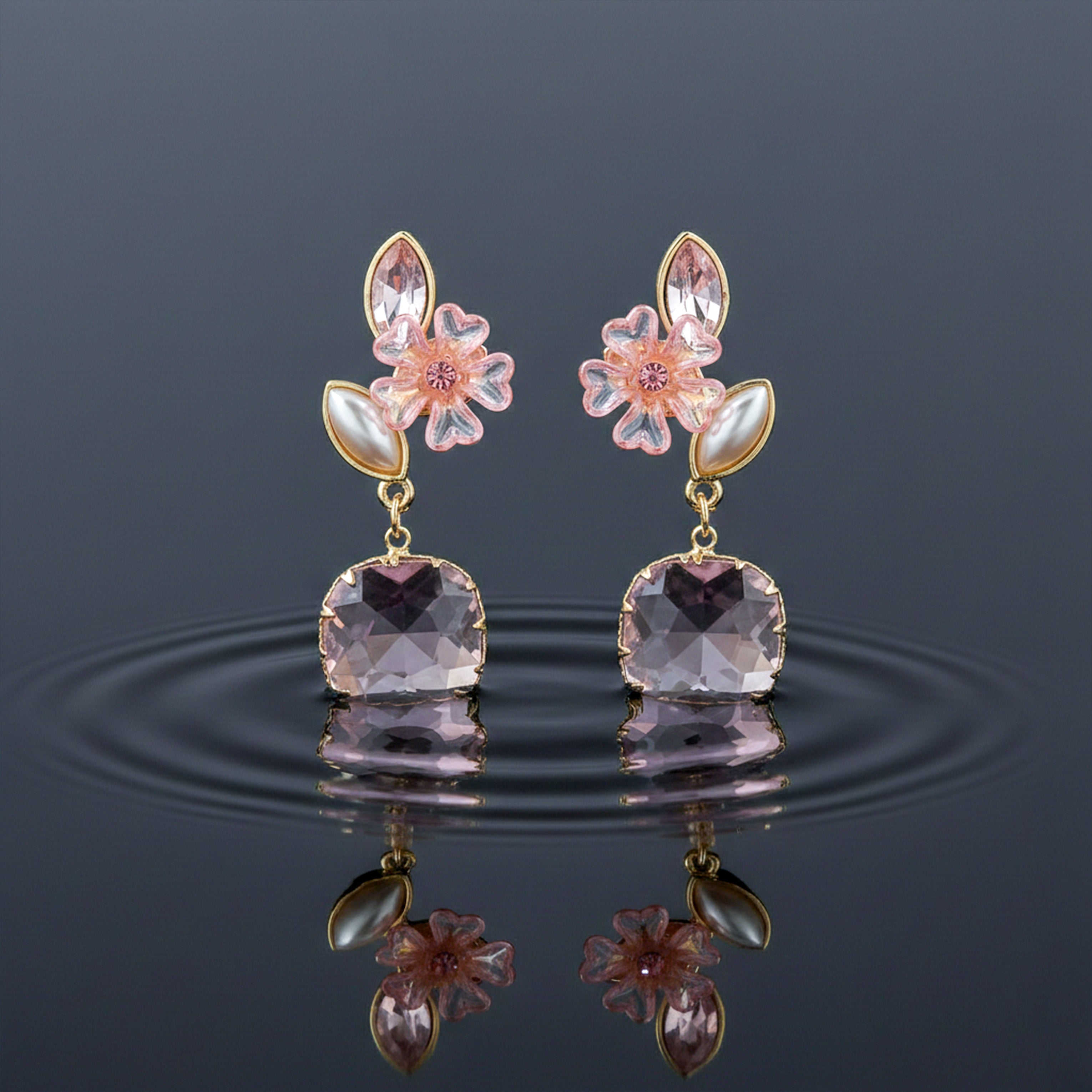 Blush Floral Crystal Earrings GWE -235