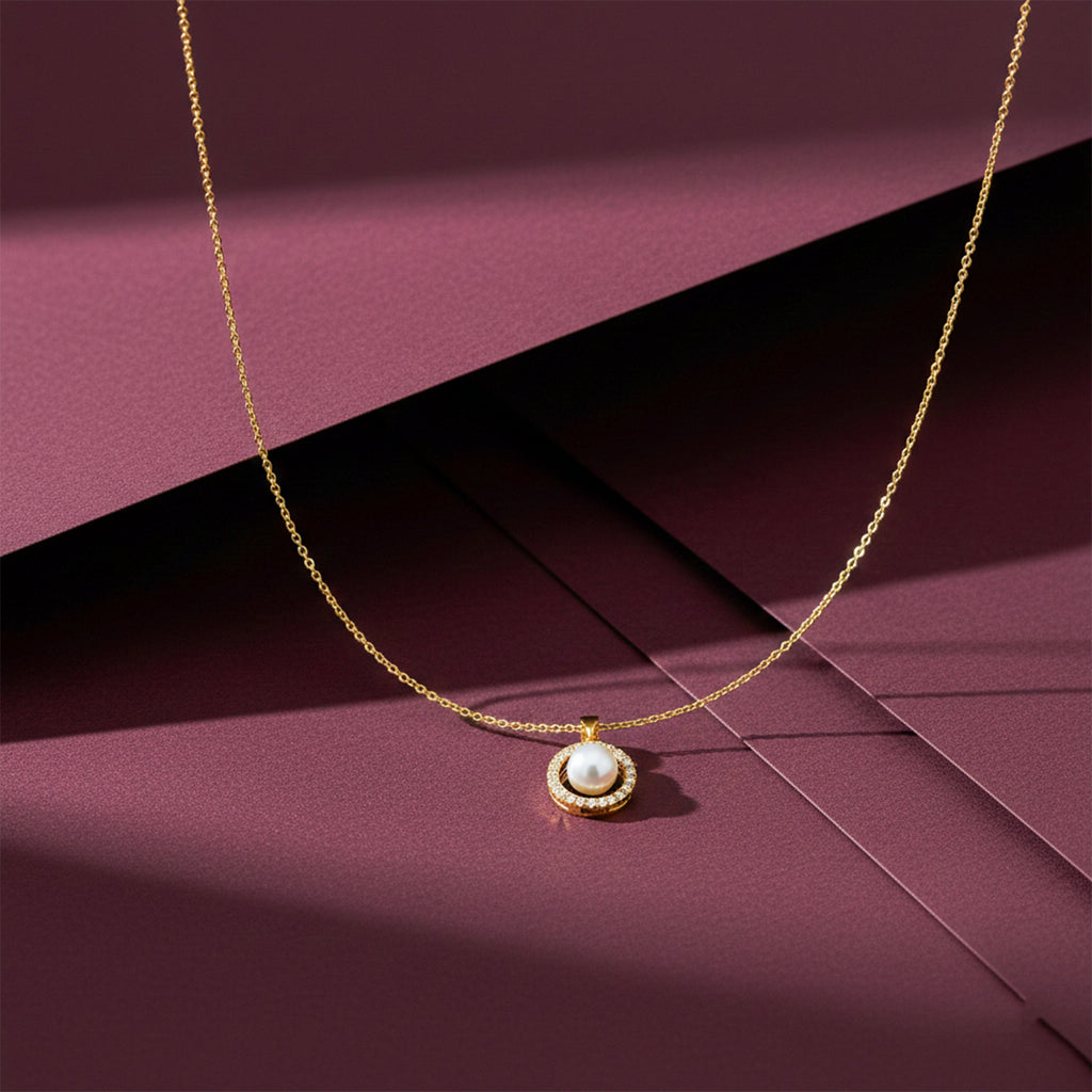 Golden Pearl Halo Elegance Necklace GWN -57