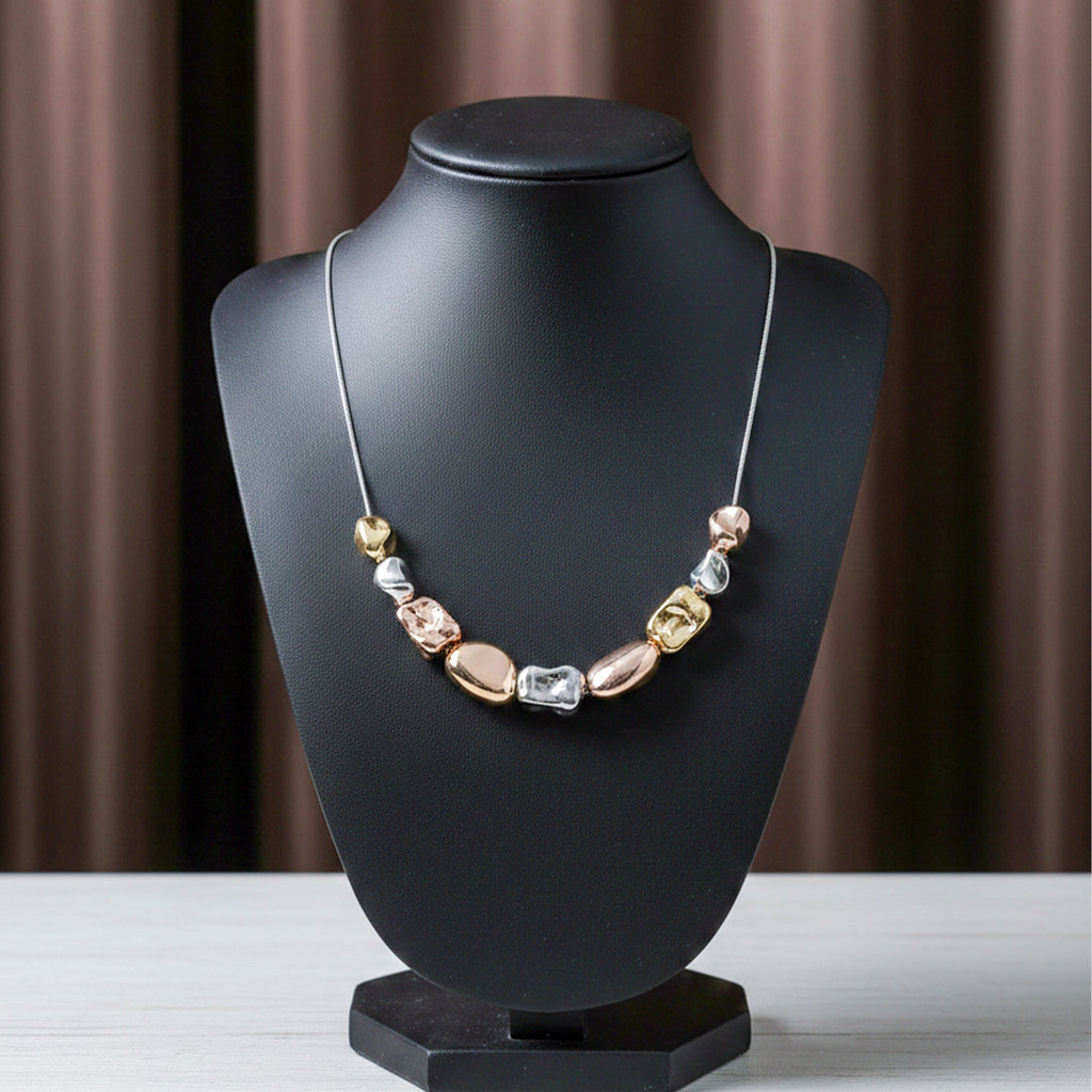 Trio Tone Sculpted Bead Necklace GWN -65