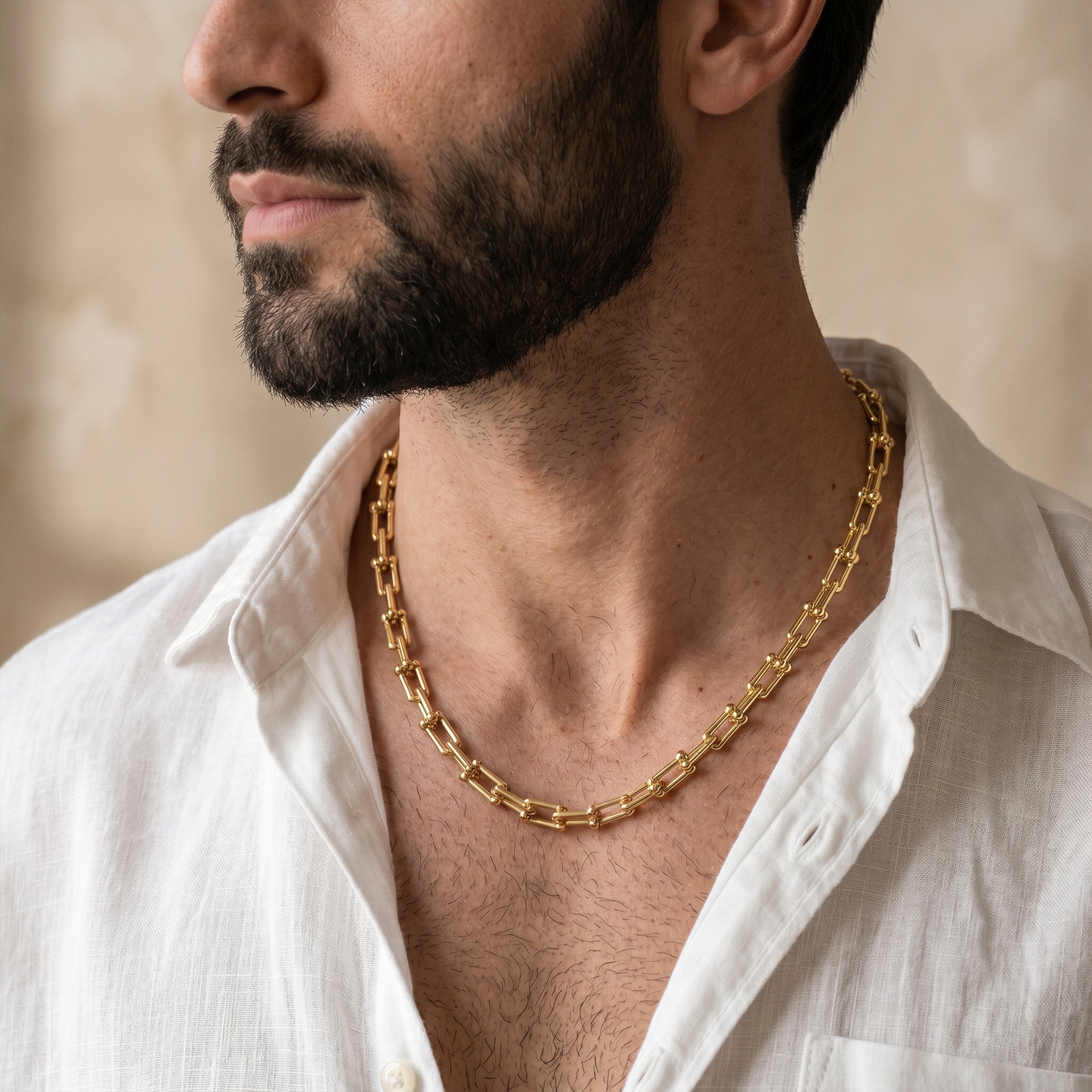 Men’s Gold Tone Beaded Link Chain GMC -23