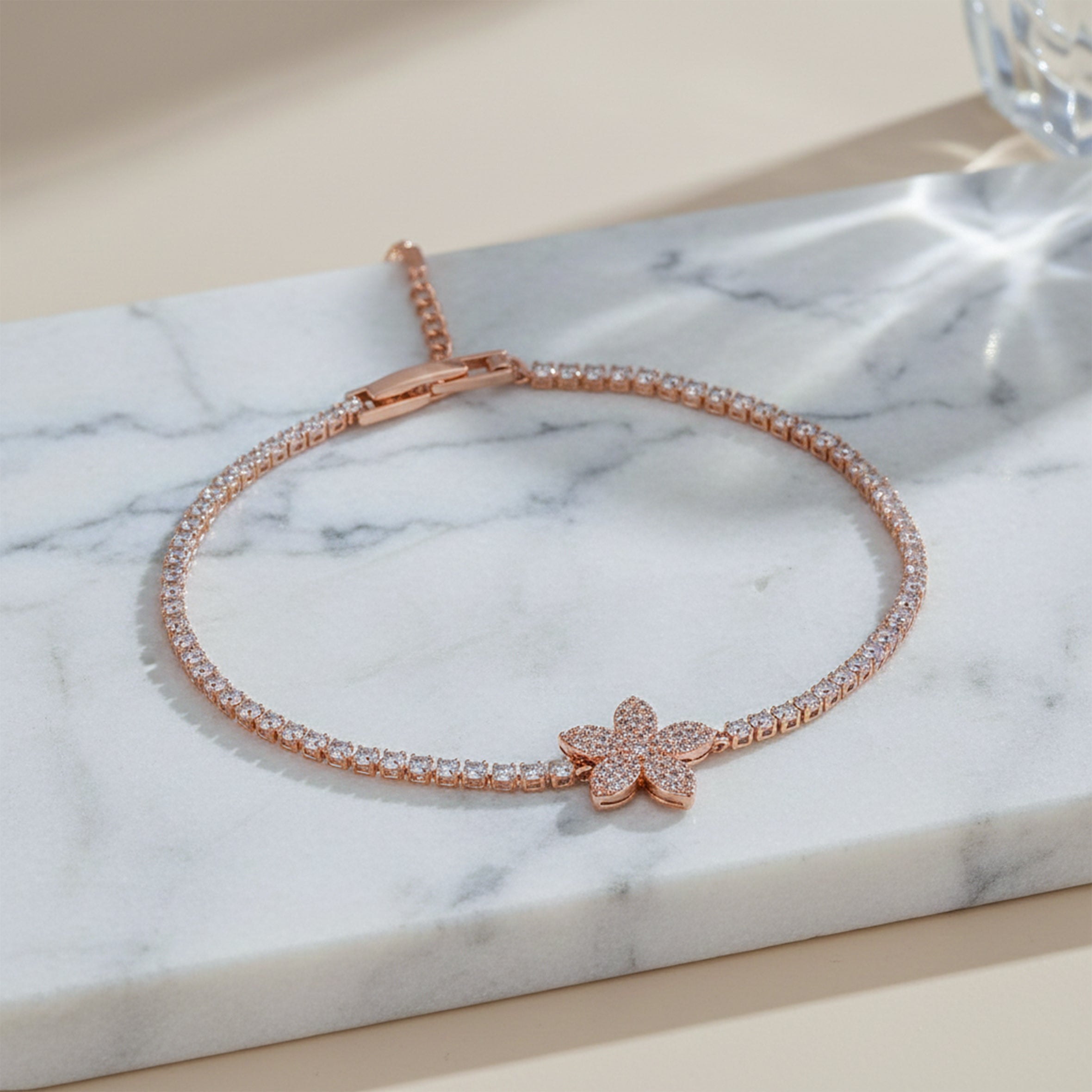 Rose Gold Floral Tennis Bracelet GWB -92