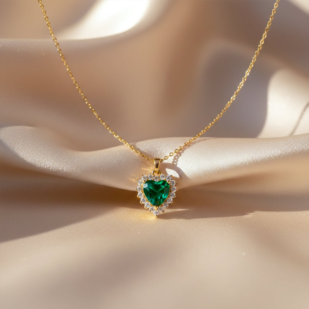 Emerald Heart Halo Pendant Necklace GWN -69
