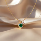 Emerald Heart Halo Pendant Necklace GWN -69