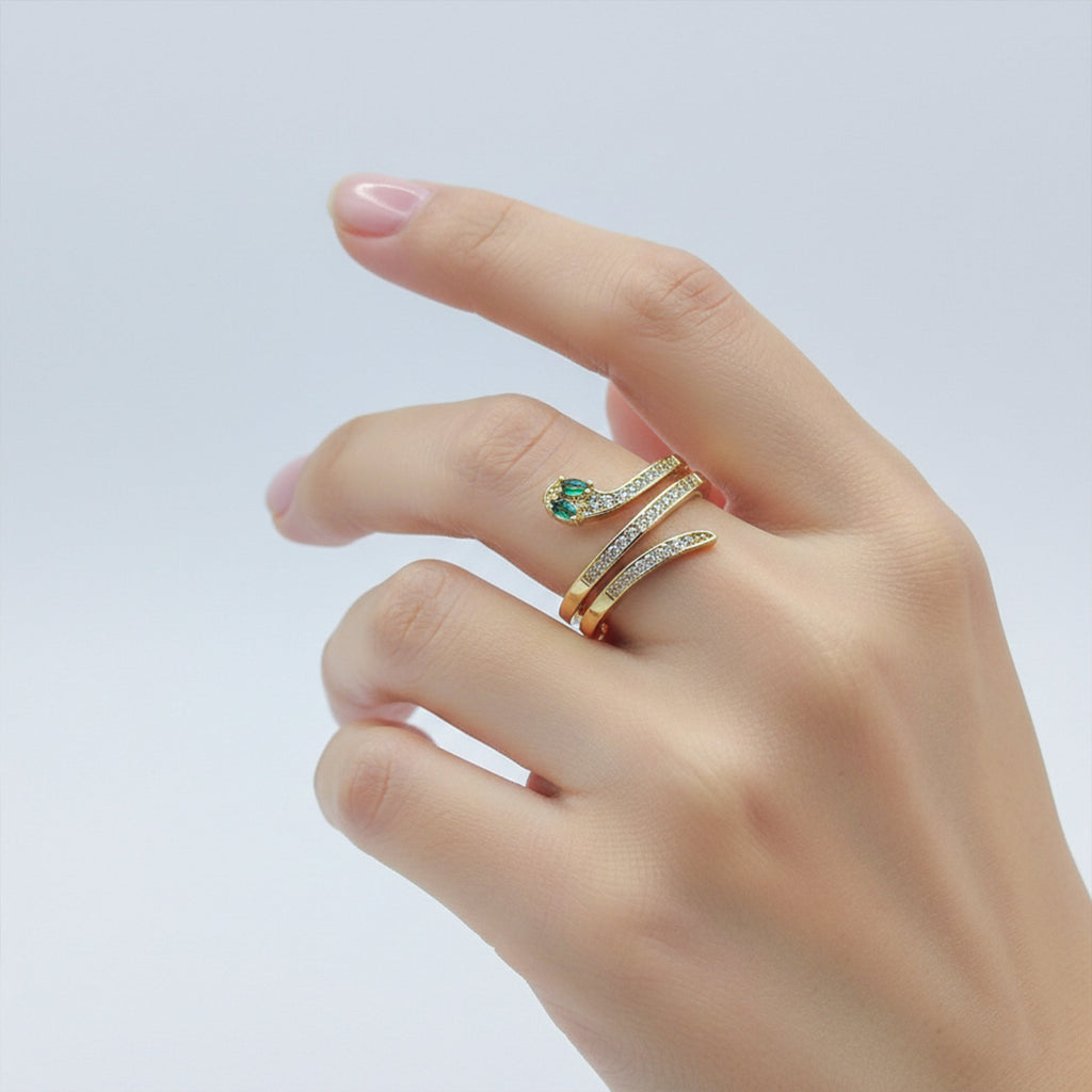 Gold Emerald Snake Ring GWR -59