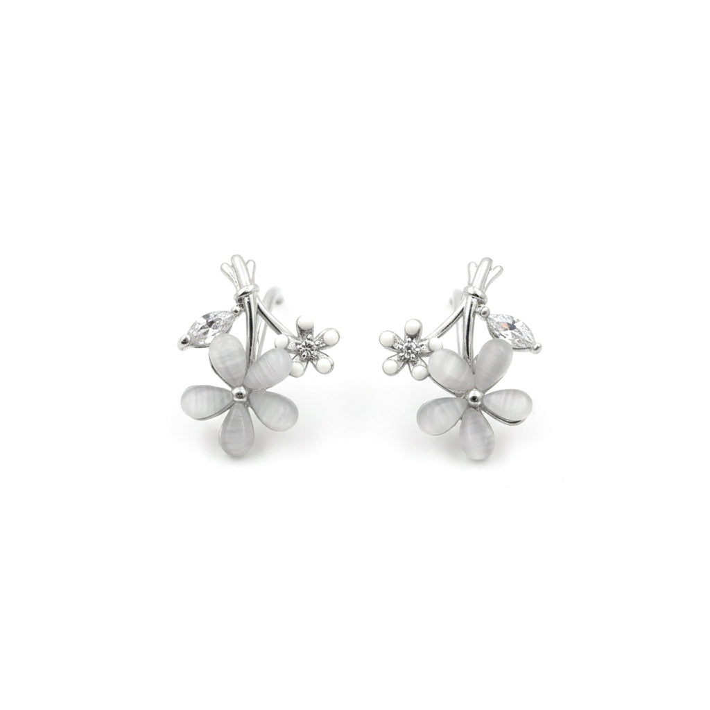 Silver Blossom Floral Stud Earrings GWE -111